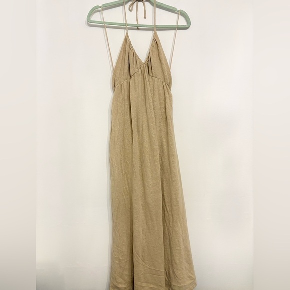 Tan Plunge Neck Spaghetti Strap Sundress - Picture 2 of 4